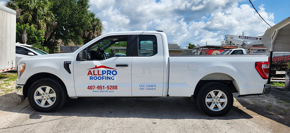 All Pro Roofing Pickup Truck Lettering